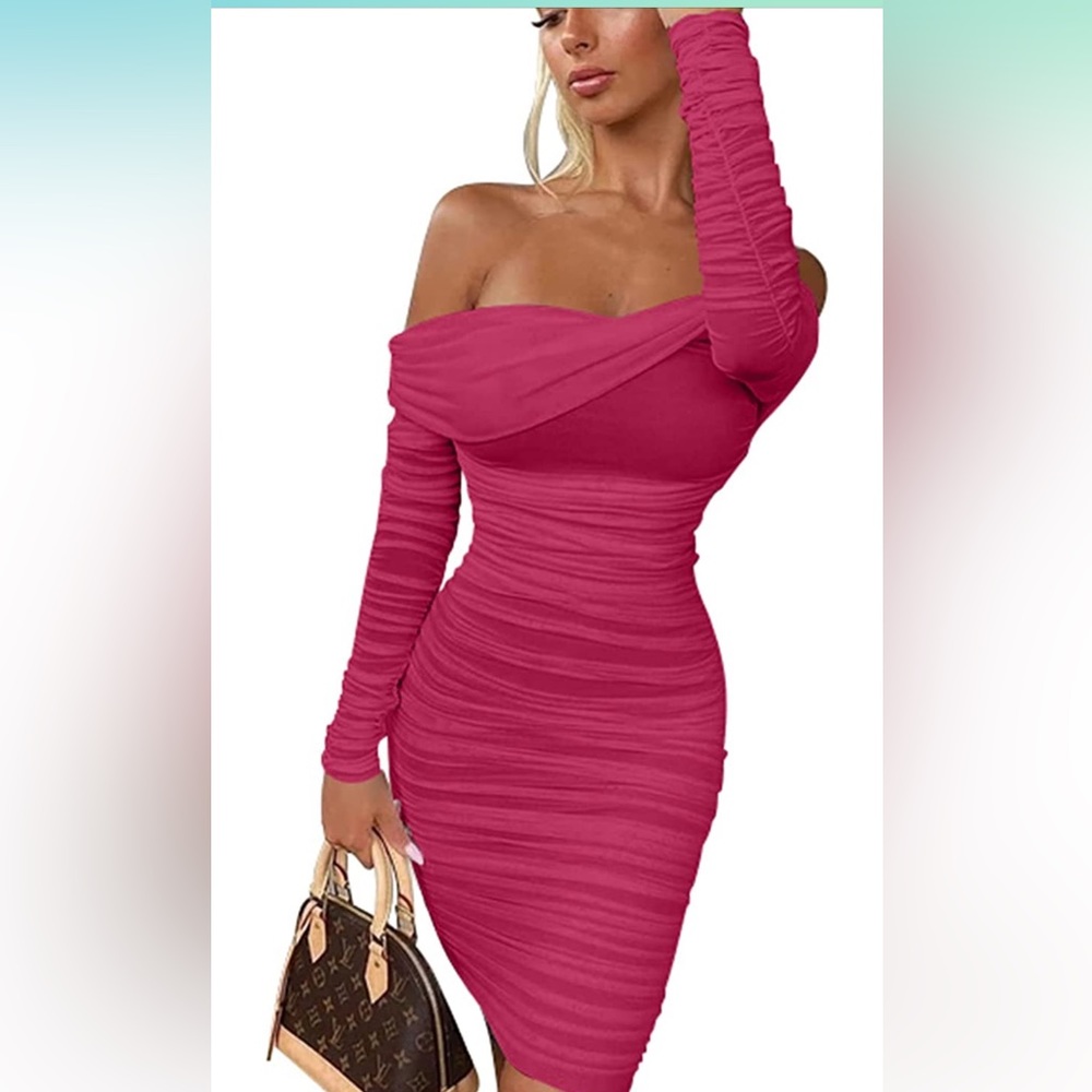 Pink sexy off shoulder dress